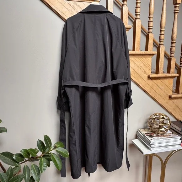 NWOT H&M Double Breasted Plus Size Trench Coat XXL Belt Unisex Utility Black - Picture 4 of 11